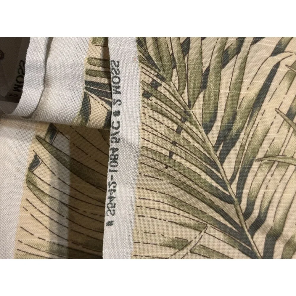 Palm Leaf Print Upholstery Fabric Tropical Design Beige Green 100% Cotton